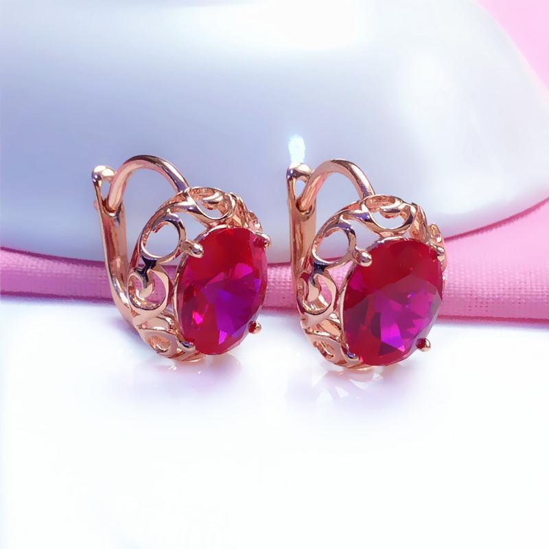 Purple Gold Color Gold Plated Rose Gold Inlaid Redstone Earrings Fashionable Luxury Color Gold Earrings