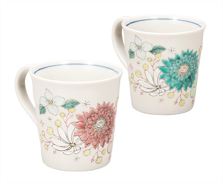 Kutani Ware Iwataya Pair of Mugs - Flowers K9-1038