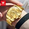 OLEVS Mens Watches Top Brand Luxury China Loong Dragon Dial Gold Quartz Watch for Men Waterproof Luminous Date Fashion Wacth Men