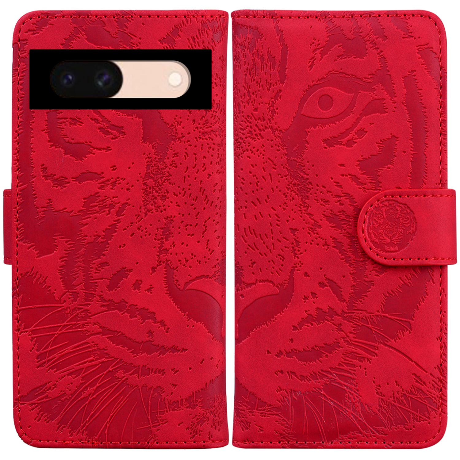 

For Google Pixel 8a Wallet Case Tiger Pattern PU Leather Full Protection Phone Cover Red