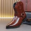 Mens Fashion Black Brown Pointed Punk Motorcycle Casual Ankle Boots Winter High Top Comfortable Chelsea Leather Shoes New Trendy