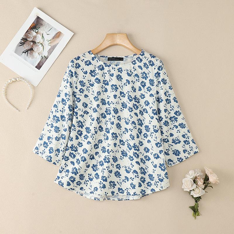 

ZANZEA Женская повседневная блузка с круглым вырезом и рукавом 3/4 с принтом 5XL белый