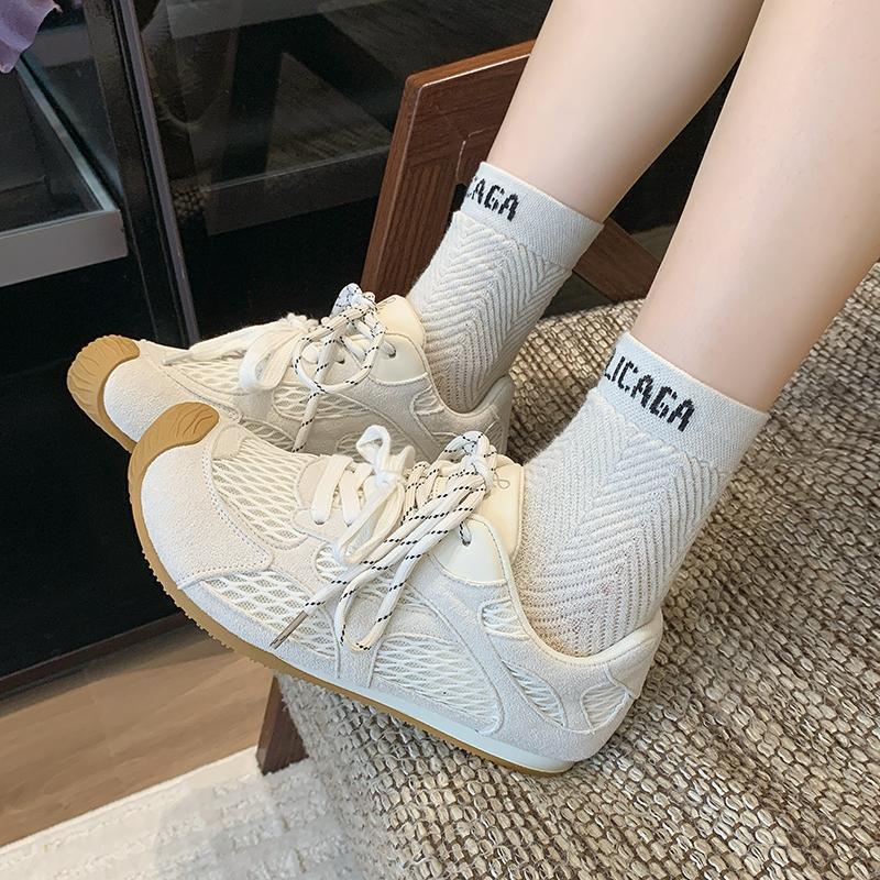 Fashion Brand Design Mesh Splicing Lace Up Sneakers Women 2025 Summer Fashion Round Toe Soft Sole Running Shoes Breathable Summer Shoes