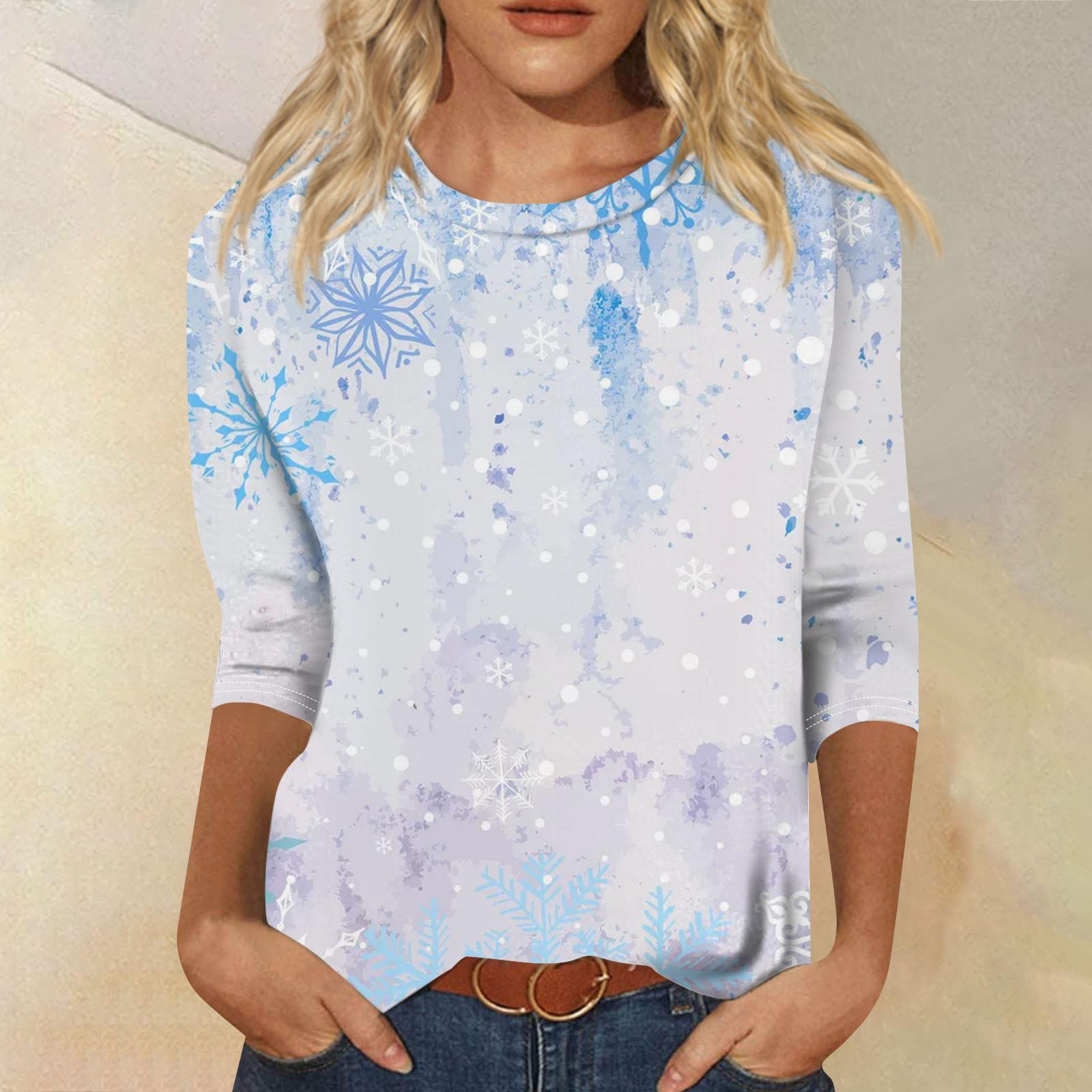 

Женская мода повседневная рубашка с круглым вырезом и рождественским принтом, семь рукавов XXXL