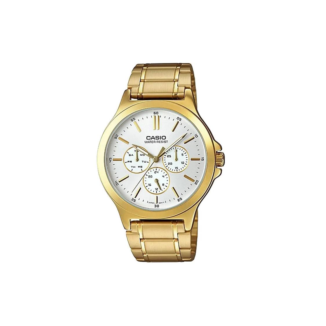 CASIO Men Standard Series 47mm White Watch MTP-V300G-7A MTP-V300G-7A Silver Strap White Strap
