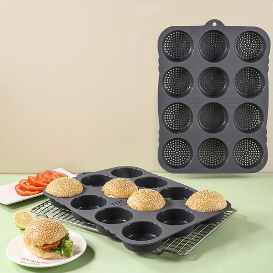 Brødform non-stick silikon hamburgerbollepanne med mesh lufthulldesign 12 gitter bakeform for kjøkken