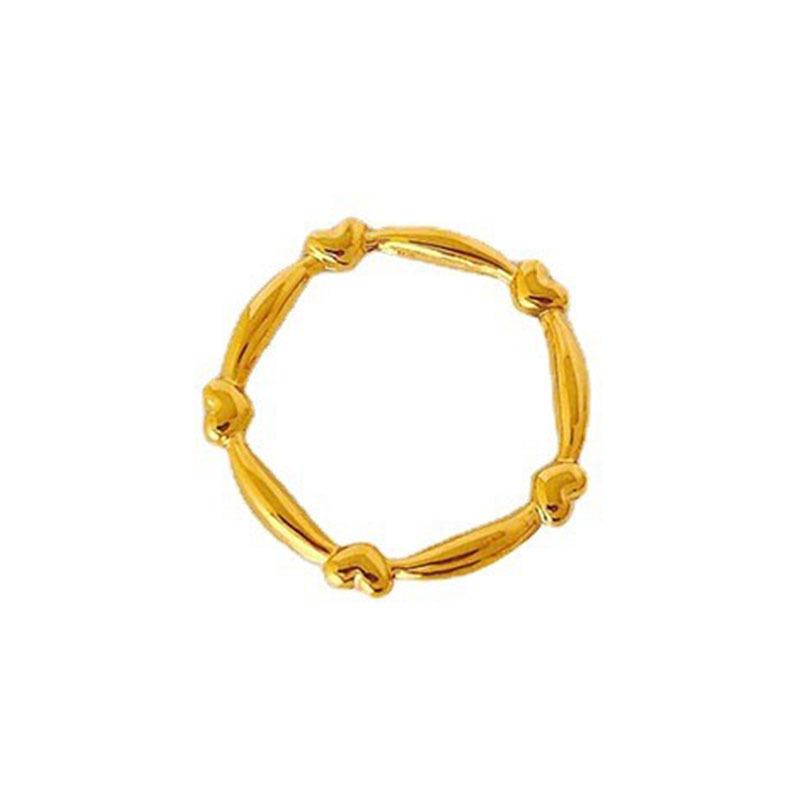 18k Gold Minimalist Korean Titanium Steel Heart Rings - Vintage Luxury Style for Couples