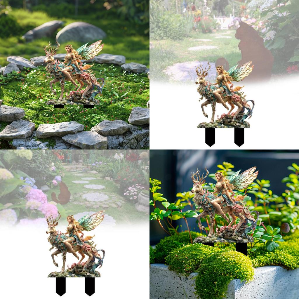 Vibrant Green Magical Deer And Forest Fairy Garden Acrylic Stake Sign Perfect For Unique Gifting