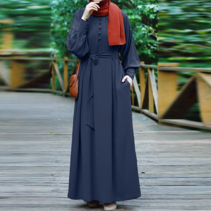 Herbst Damen Einfarbige Collage Vier-Seiten-Stretch-Muslim-Langarmkleider