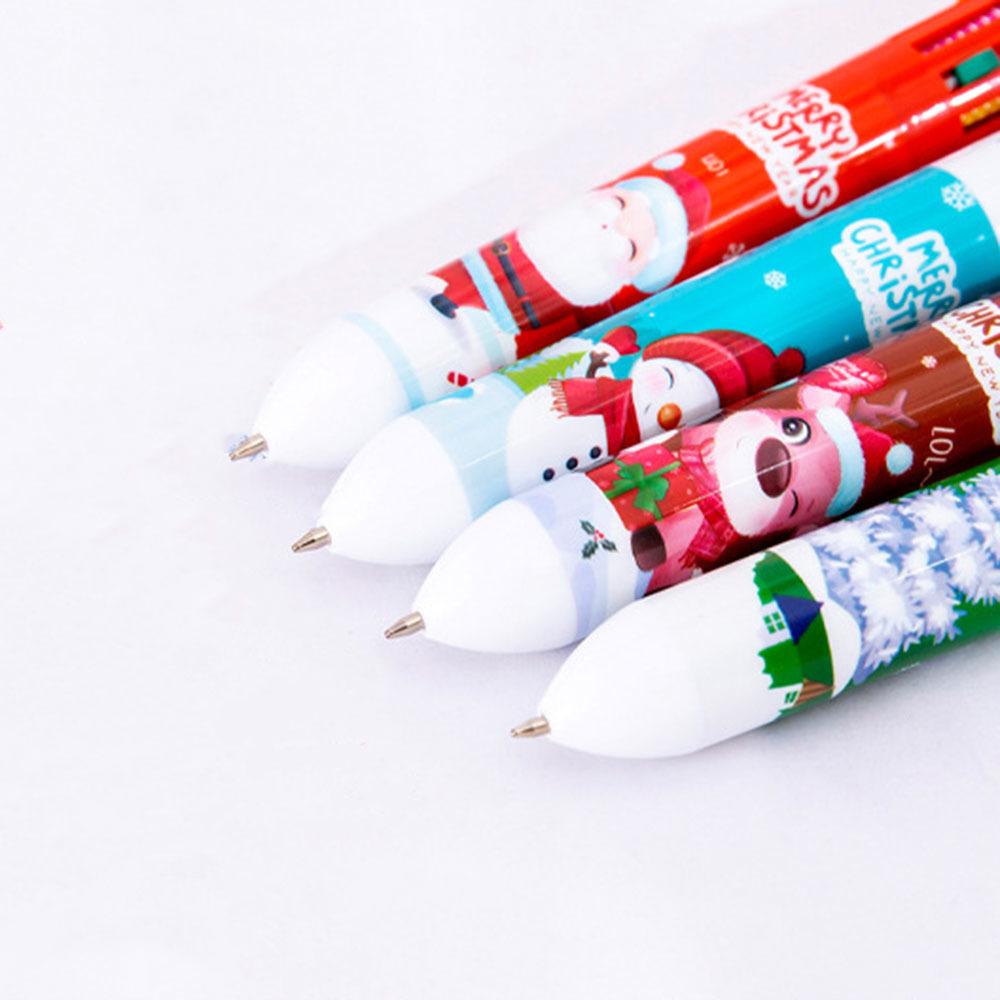1 Piece Cute Christmas Ballpoint Pen Press Cartoon Reindeer Grandfather Multicolor 10 In 1 Colors Stationery School Office Supply