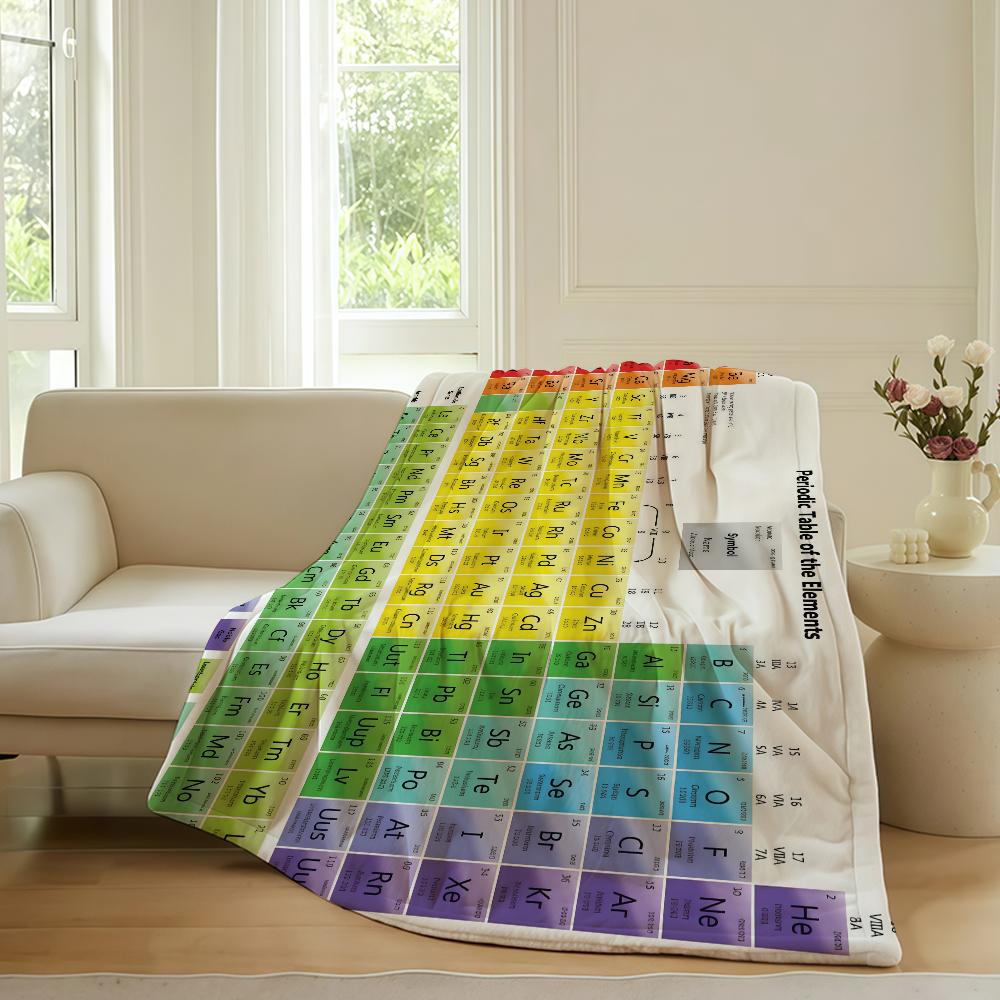 Koc z Układem Okresowym Pierwiastków na Sofę Biuro Łóżko Samolot Podróż Sen Czytanie Relaks Kemping Miękki i Ciepły