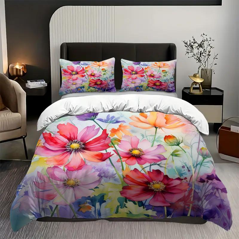 

Watercolor Flower 3D Printed Quilt Cover Set Fresh Rustic Natural Style Duvet Cover Set Soft Comfortable Bedding Set Pillowcases 135x200cm 2pcs