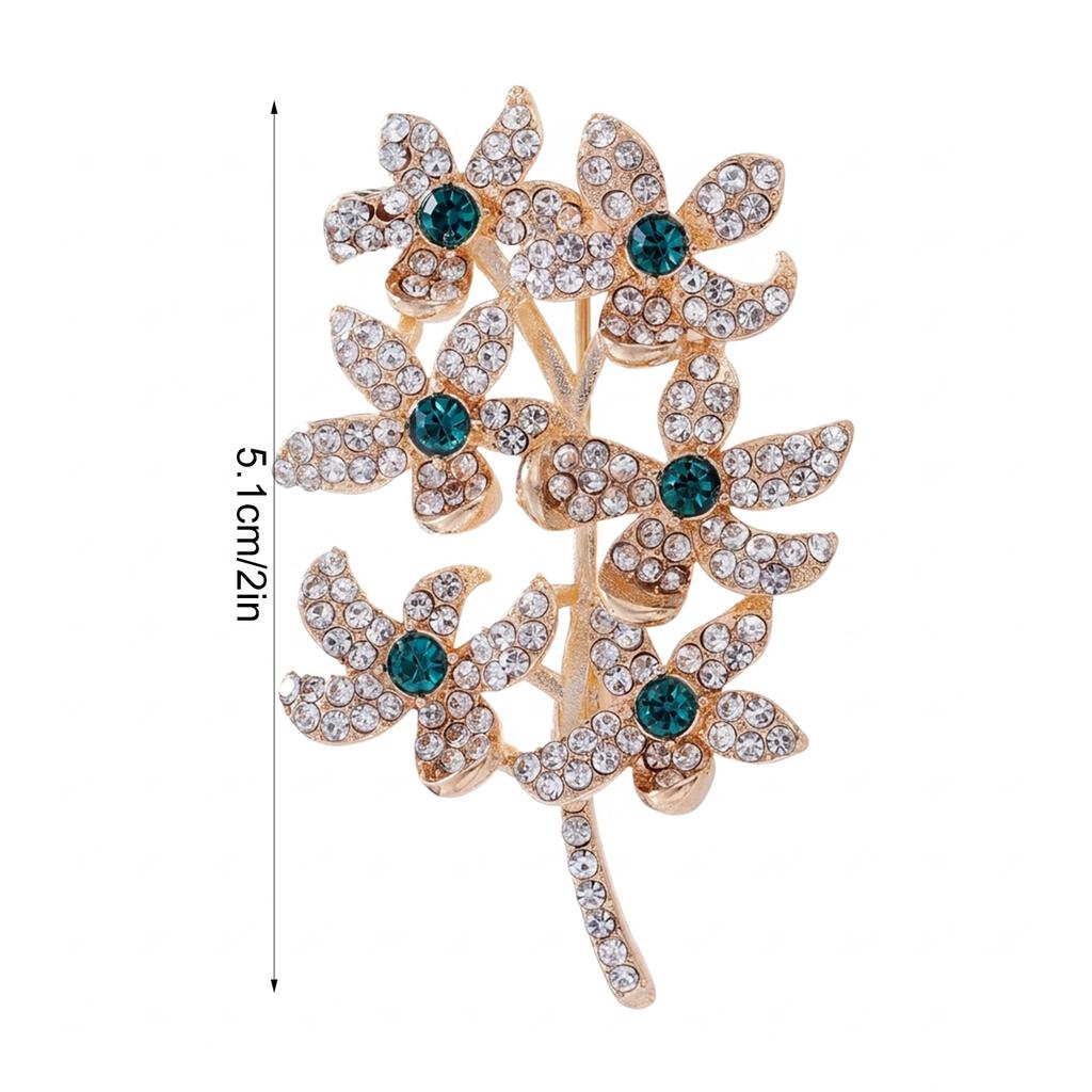 Rhinestone Six-Flower Branch Brooch Zinc Alloy Lightweight Elegant Jewelry For Women