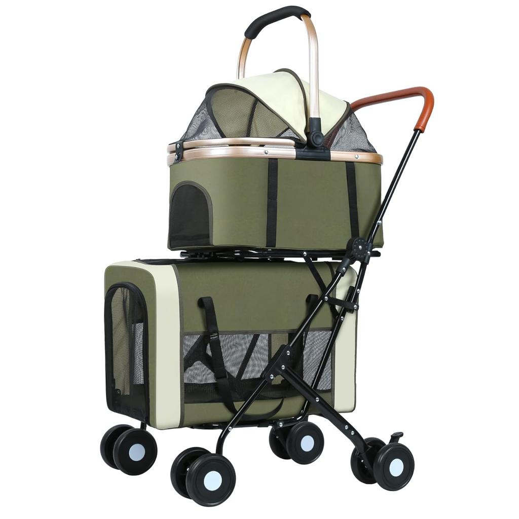 Double Pet Stroller For Dogs Cats Foldable Travel Carriage Detachable Carriers Safety Belts 4 Lockable Wheels Heavy Duty Load