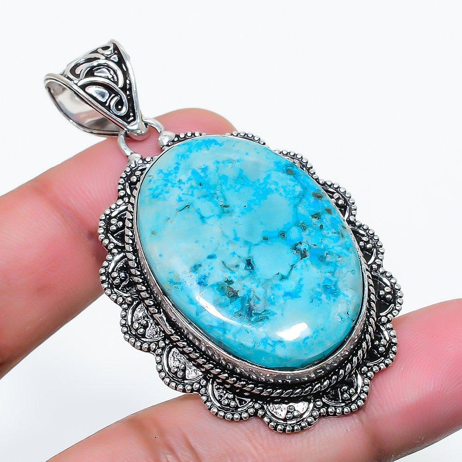 Natural Chrysocolla Gemastone 925 Sterling Silver Jewelry Pendant 2.25 AP-14411