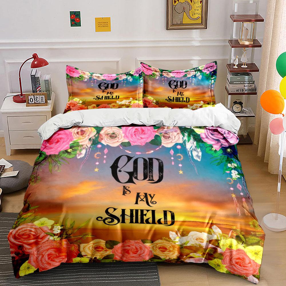 Floral Christian Decor Set: Inspiration Kid'S And Adults' Bedroom Decor, Exquisite Three-Piece Bedding Set Gift