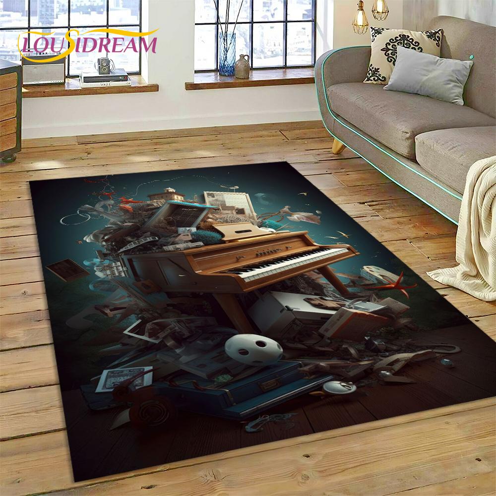 Dywan 3D z kreskówkowym instrumentem muzycznym w kształcie klawiszy pianina do domu, salonu, sypialni, pod sofę, wycieraczka, dekoracja, dywanik dla dzieci, mata podłogowa antypoślizgowa