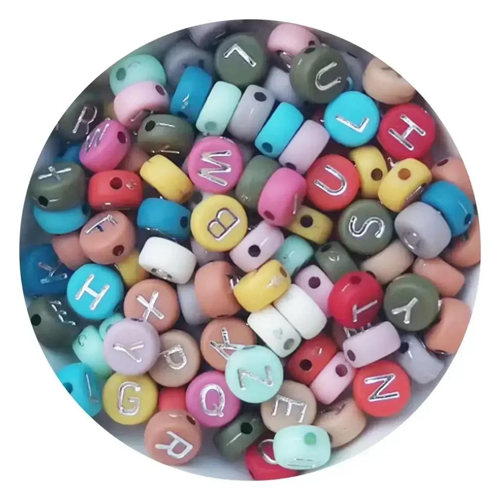 100/200/300/500 Stück Acryl-Buchstabenperlen, gemischt, rund, flach, lose Abstandsperlen für die Herstellung von handgefertigten Schmuckstücken, DIY-Armbändern und Halsketten
