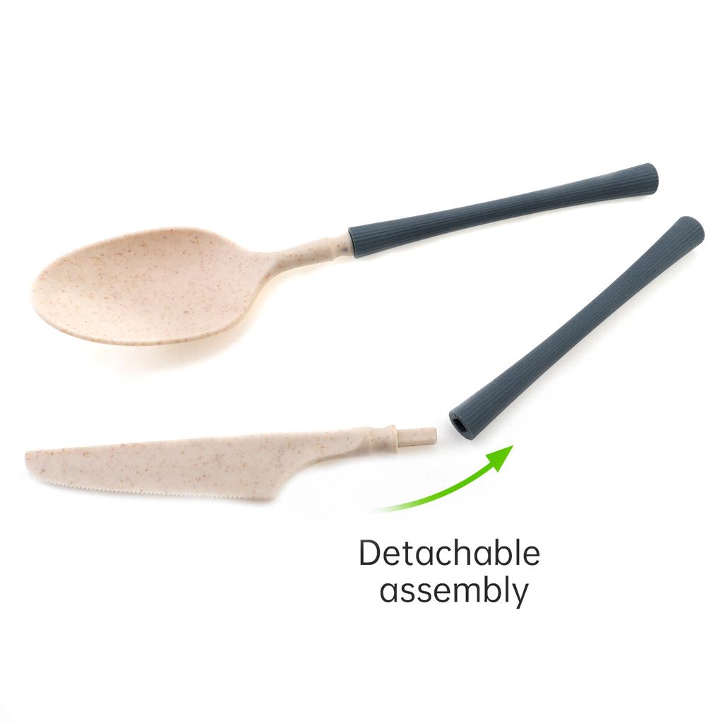 7pcs Detachable Portable Plastic Flatware Set, Reusable Cutlery Set Chopsticks Fork Spoon and Brush Set