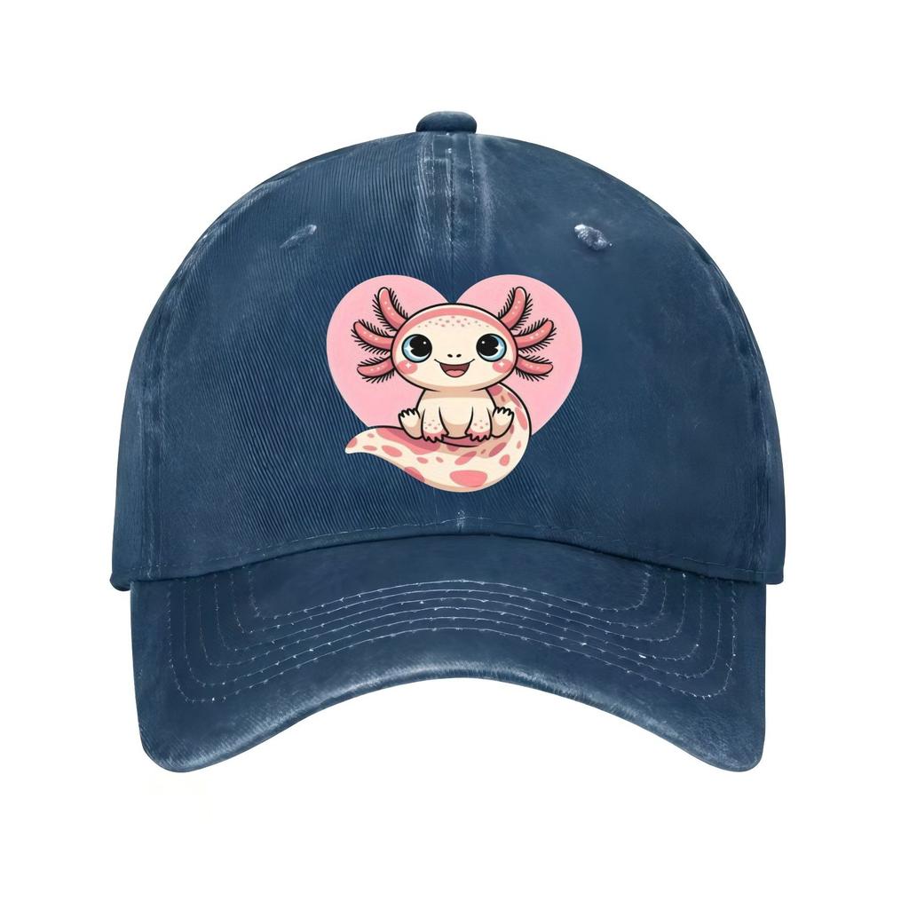 Cute Axolotl Heart Baseball Cap Adult Unisex Adjustable Cotton Casual Print Sun Protection