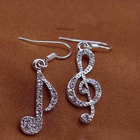 1 Paar baumelnde Ohrringe, Musiknoten-Design, funkelnde Strass-Tropfenohrringe, Dekoration, Hochzeitsschmuck