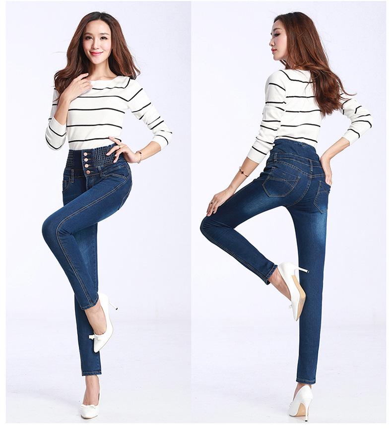 Women's High-Waist Elastic Skinny Jeans - Spring/Autumn/Winter Plus Size Slim Fit