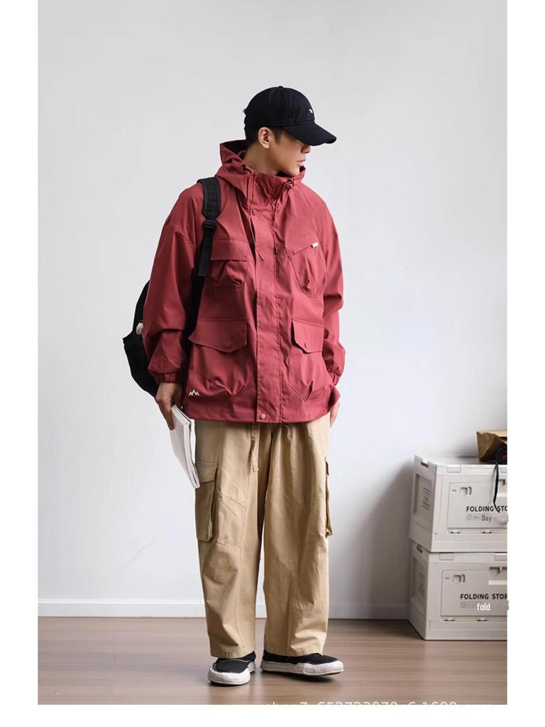 Unisex Multi-pocket Japanese Outdoor Hoodie Jacket for Autumn/Winter Camping and Mountaineering