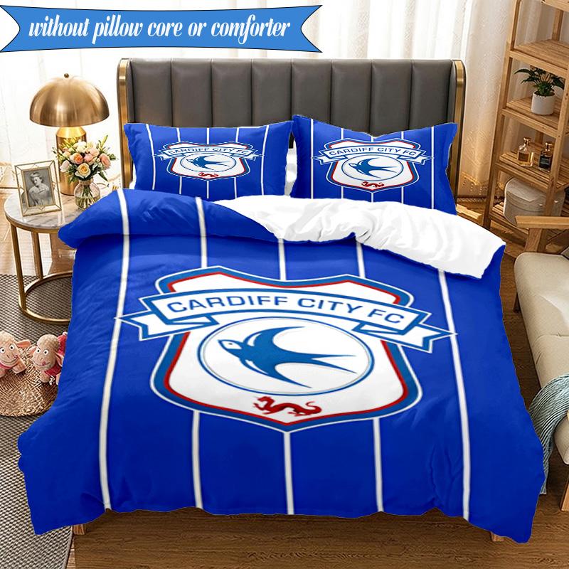 3PCS Cardiff Fc Crest Printed Soft Bedding Set,Including 1pc Duvet Cover And 2pcs Pillowcases Perfect for Bedroom, Dormitory, Fan Gift