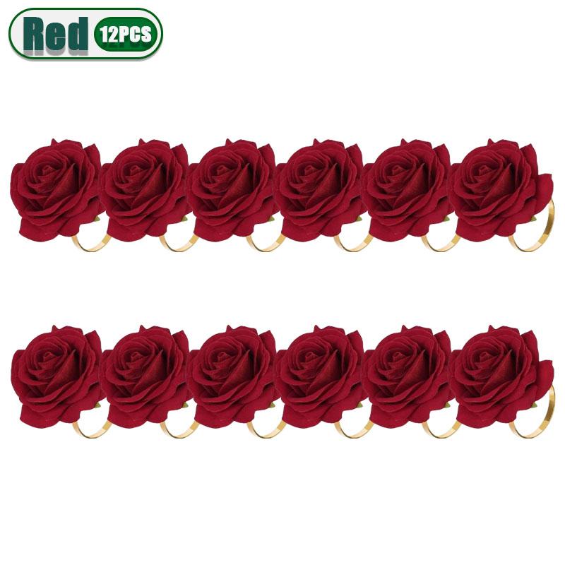 6-24PCS Rose Flower Napkin Rings Romantic Table Holders Elegant Wedding Party Valentines Day Anniversary Proposal Decor Supplies