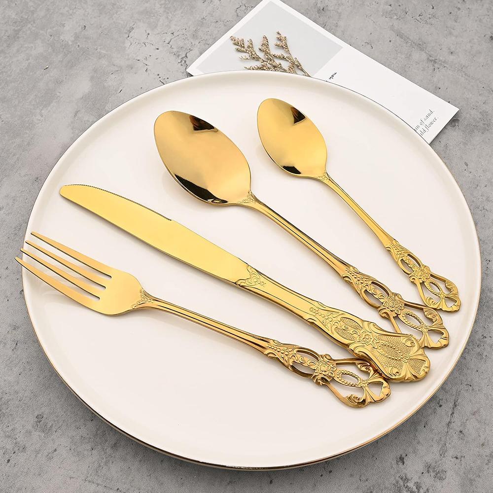 4-teiliges Luxus Royal Besteckset, Edelstahl Besteckset Service für 1, Spülmaschinenfest