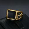Men's Classic Retro Freemason Ring: Gold-Plated Black Agate on Titanium Steel