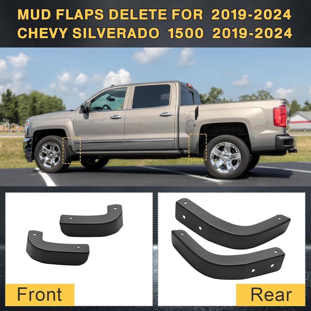 Mud Flap Delete For -2025 Chevy Silverado 1500-13002 Mud Guards Compatible With Chevrolet Silverado 1500 Accessories Front & Rear Mudflap Replacement
