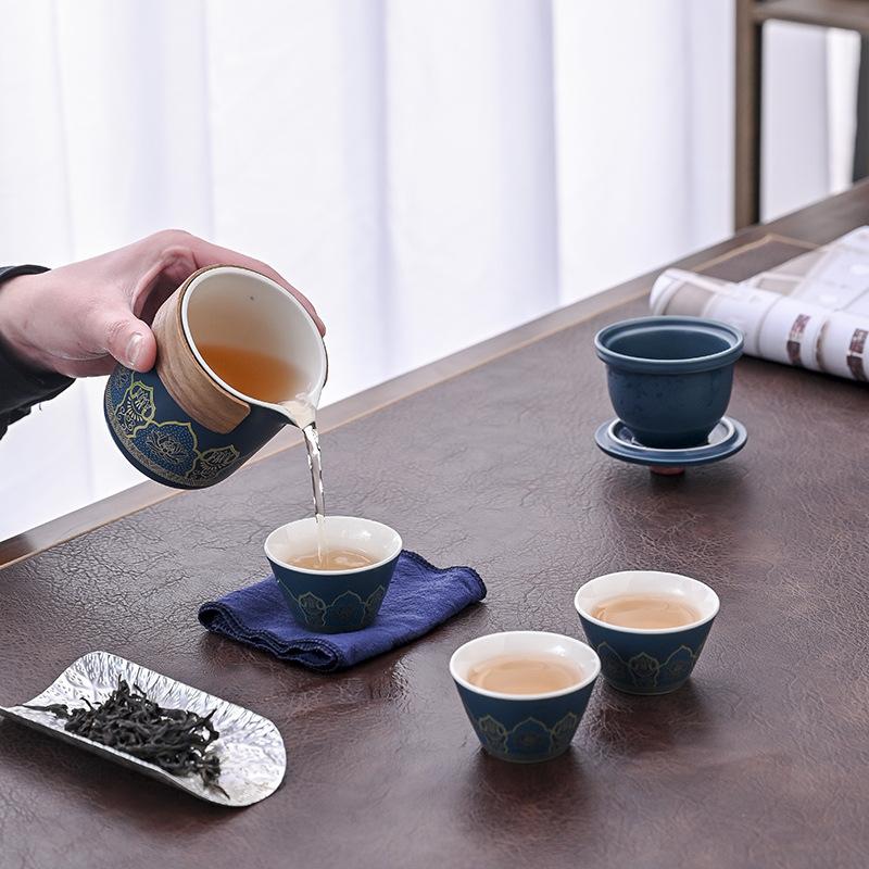 Travel tea set, gifts, Kung Fu outdoor carry-on small express cup, one pot and three cups set, business national tide style