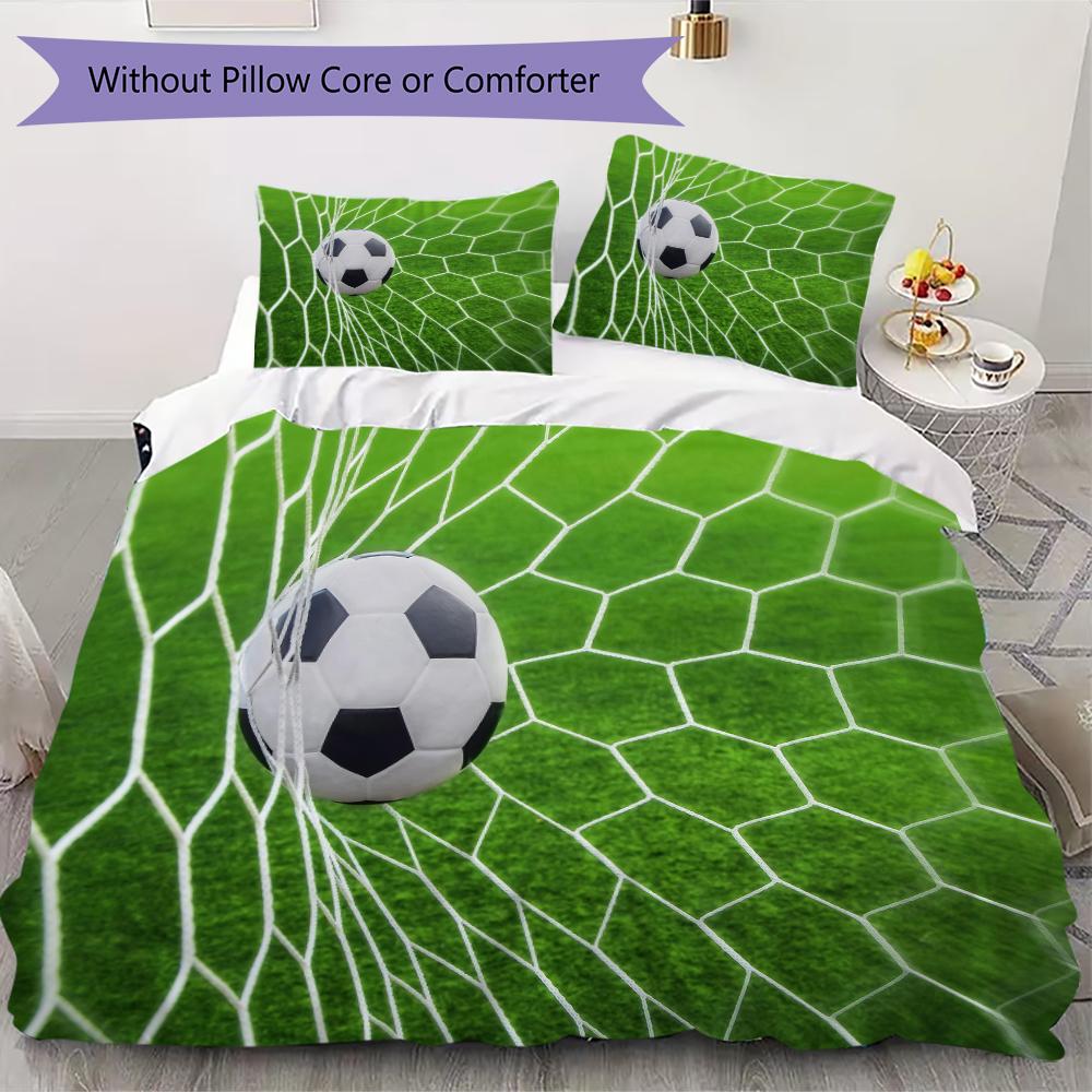 1 Stück Fußball-Thema Bettwäsche Steppdecke Set Bettbezug Kissenbezug Heimdekoration Geburtstagsgeschenk (1 * Bettbezug + 3 * Kissenbezug, ohne Füllung)A2