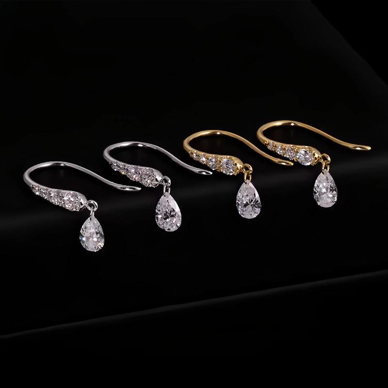 

925 Sterling Silver French Water Drop Shining CZ Earrings for Women Teens Girl Party Gift Gold