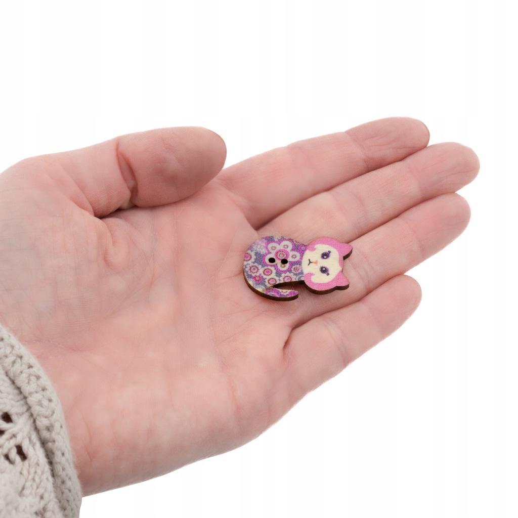 Wooden Button, Decorative Cats, Colorful Mix