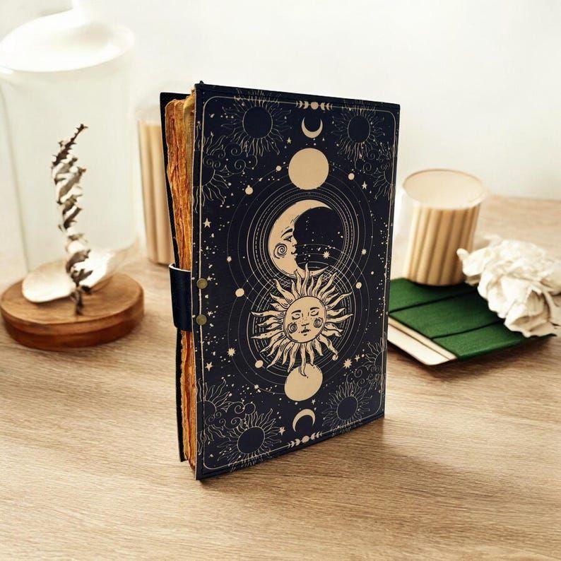 Sun & Moon Celestial Leather Journal : Wiccan Grimoire, Moon Phase Spell Book