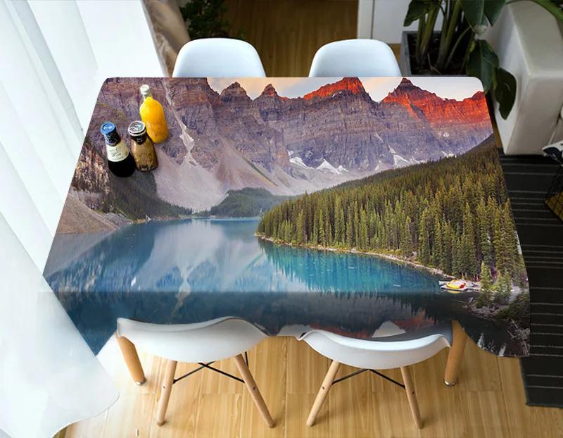 Nature Mountain Stream Landscape Pattern Tablecloth Home Kitchen Dining Table Tablecloth Wedding Decoration Antifouling Washable