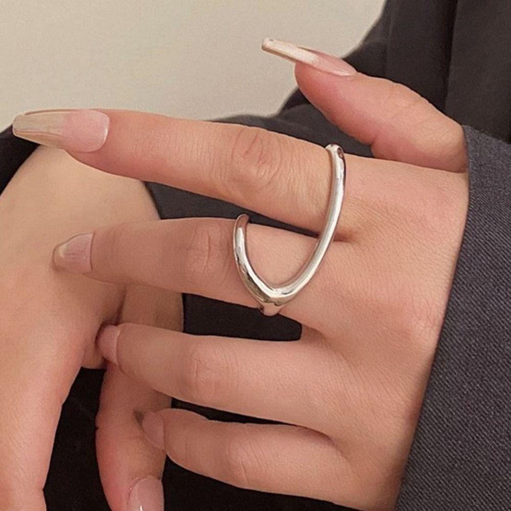 Hip Hop Open Ring Gold/Silver Jewelry Accessories Creative Double Finger Ring Fashion Accessories