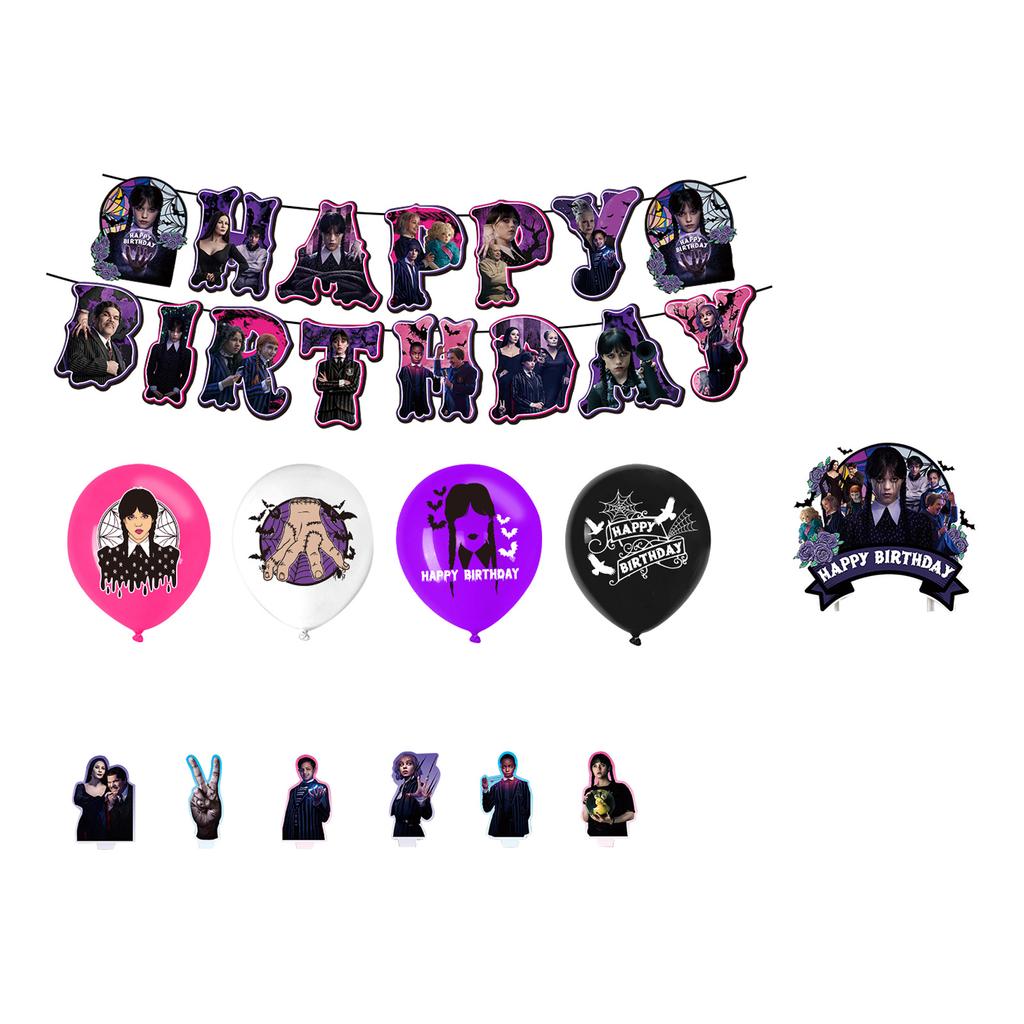 Themed Party Tableware Decoration,Birthday Theme Party Decoration Banner Pull Flag Cake Flag Balloon- Set