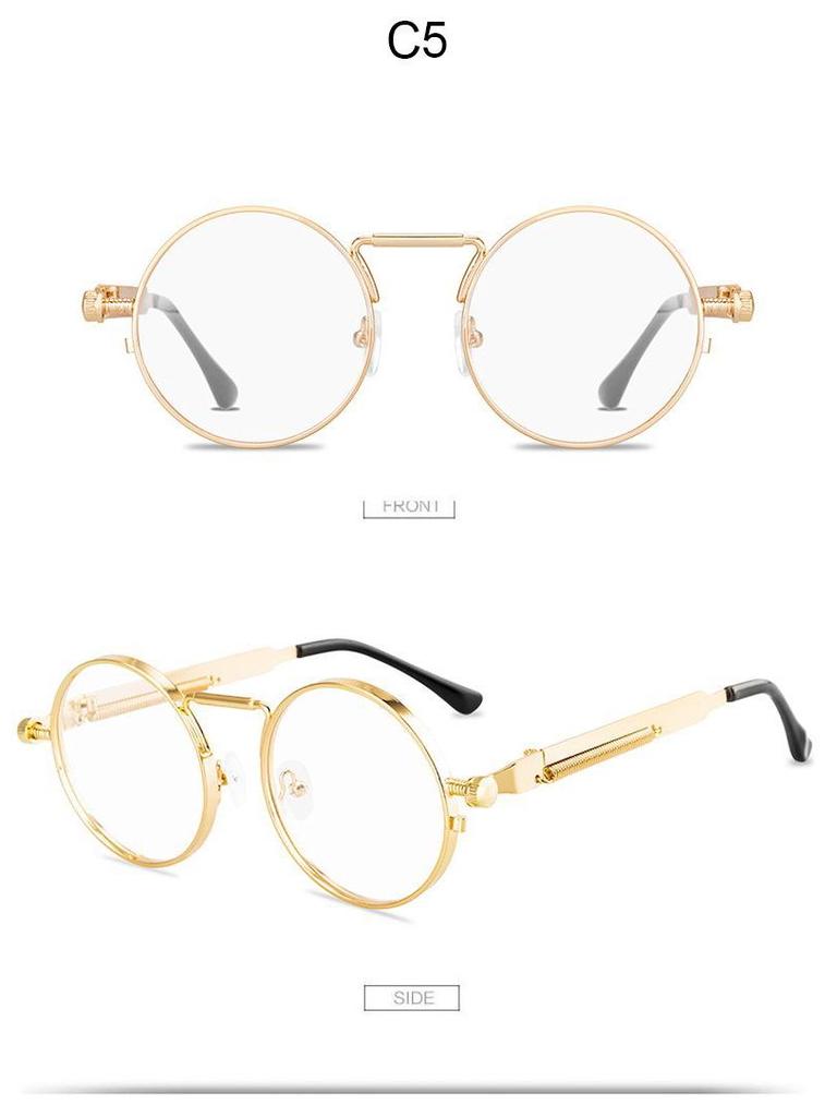 Steampunk Retro Round Sunglasses with Spring Temple for Men and Women