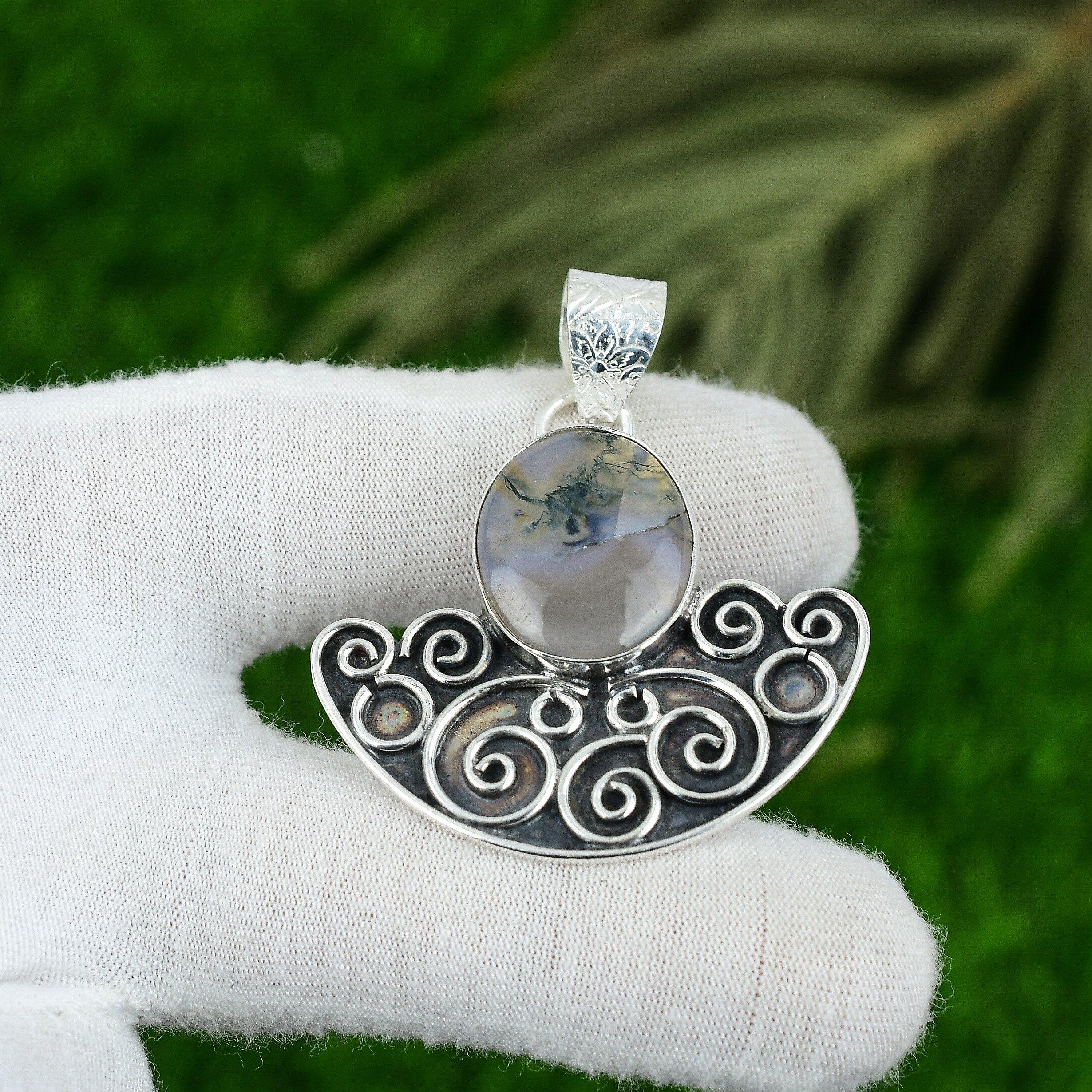 

Friendship Day Deal Natural Solar Moss Agate Bezel Wife Pendant Sterling Silver