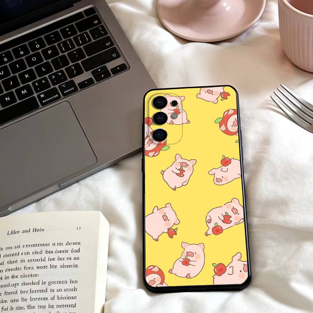 LuLu the piggy Phone Case For Samsung S25,24,23,22,30,21,10,9,Ultra,Plus,Lite,FE,4,5 G Soft Black Case