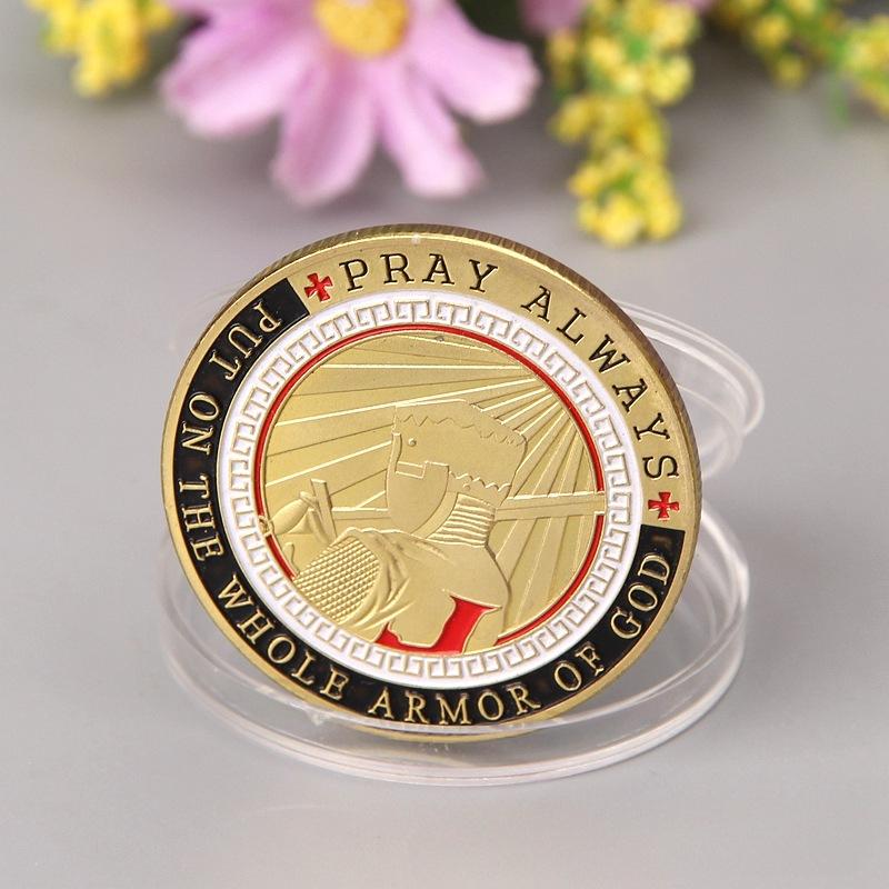 New Armor Commemorative Coins Challenge Coins with Double-sided Painted Metal Badges, God's Armor Military Medals.