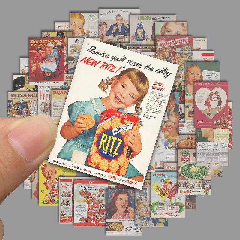 

Retro Food Cartoon Stickers Set – 50pcs Waterproof Suitcase & Laptop Decals