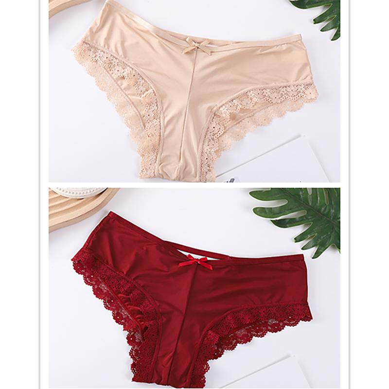 2pcs/lot Crossed Triangle Panties for Women's Sexy Lace Edge Pantie Mid Waist Bow Women Underwear