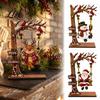 Christmas Bookshelf Decorations Wooden Ornaments, Santa Snowman Figurine with Moving Holiday Desktop Swing, Rustic Tabletop Centerpiece for Desk Shelf
