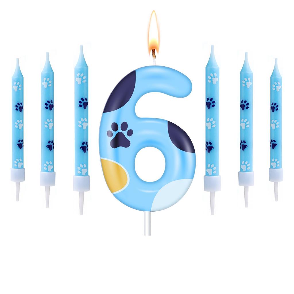 Blue Dog Paw Candles Number 1-7 Birthday Cake Decorations Cake Cupcake Topper for Boy and Girl Birthday Decoration