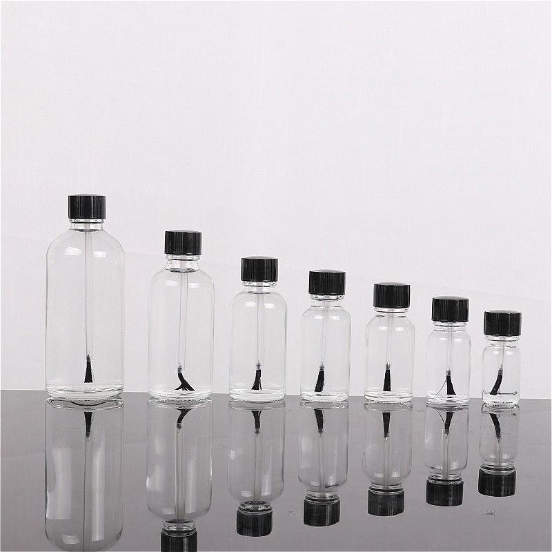 10Pcs 5-100ml Glass Nail Polish Bottle with Brush, Refillable Essential Oil Container, Empty Cosmetic Sample Pot