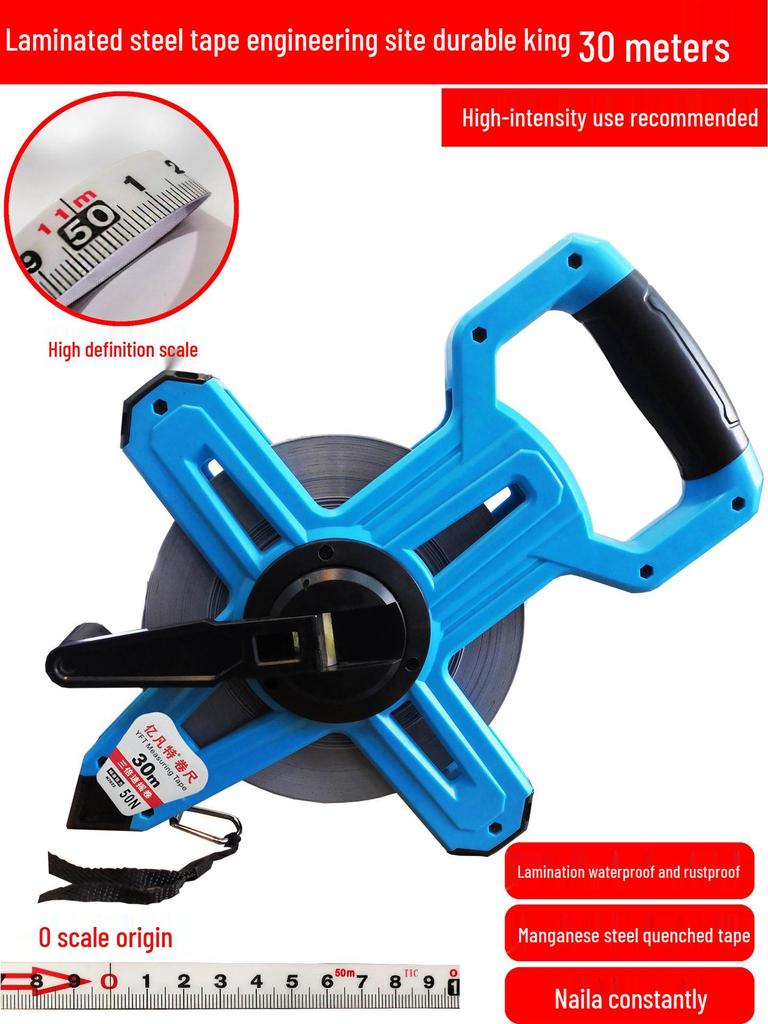 Large Measuring Tape Set: 50m, 30m Steel Tapes and 100m Cloth Tape for Construction, Engineering and Handheld Measurements.
